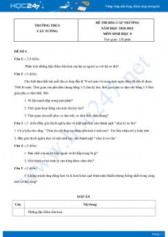 Bộ 5 Đề thi HSG môn Sinh Học 8 năm 2021 Trường THCS Cát Tường có đáp án