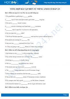 Tổng hợp bài tập điền từ Tiếng Anh 8 có đáp án