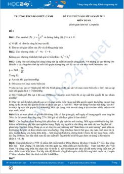 Bộ 4 đề thi thử vào lớp 10 môn Toán có đáp án Trường THCS Đào Hữu Cảnh
