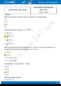 Bộ 4 đề thi thử THPT QG năm 2021 môn Toán - Trường THPTChâu Thành