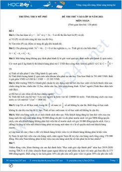 Bộ 4 đề thi thử vào lớp 10 môn Toán có đáp án Trường THCS Mỹ Phú