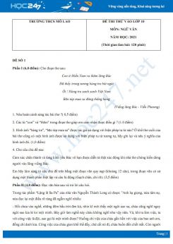 Bộ 5 đề thi tuyển sinh vào lớp 10 năm 2021 môn Ngữ văn - Trường THPT Mỗ Lao