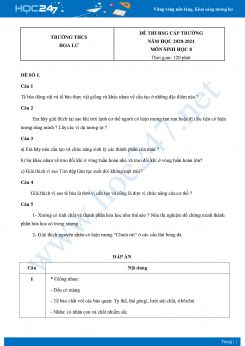 Bộ 5 Đề thi HSG môn Sinh Học 8 năm 2021 Trường THCS Hoa Lư có đáp án