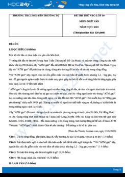 Bộ 5 đề thi tuyển sinh vào lớp 10 năm 2021 môn Ngữ văn - Trường THPT Nguyễn Trường Tộ