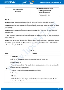 Bộ 5 Đề thi HSG môn Sinh Học 8 năm 2021 Trường THCS Tân Ước có đáp án