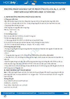 Phương pháp giải bài tập về phản ứng của CO, H2, C, Al với oxit kim loại môn Hóa học 12 năm 2021