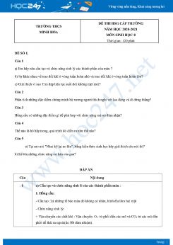 Bộ 5 Đề thi HSG môn Sinh Học 8 năm 2021 Trường THCS Minh Hòa có đáp án
