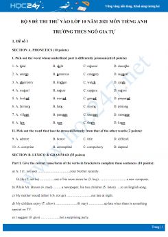 Bộ 5 đề thi thử vào lớp 10 năm 2021 môn Tiếng Anh Trường THCS Ngô Gia Tự