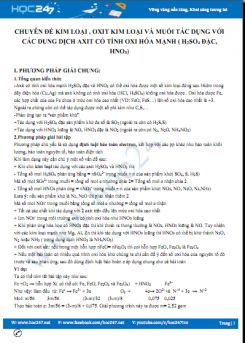 Chuyên đề kim loại, oxit kim loại và muối tác dụng với Axit có tính oxi hóa mạnh (H2SO4 đặc,HNO3)