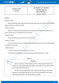 Bộ 5 Đề thi HSG môn Sinh Học 8 năm 2021 Trường THCS Tân Hòa có đáp án