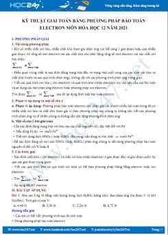 Kỹ thuật giải toán bằng phương pháp bảo toàn electron môn Hóa học 12 năm 2021