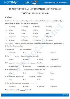 Bộ 5 đề thi thử vào lớp 10 năm 2021 môn Tiếng Anh Trường THCS Minh Thành