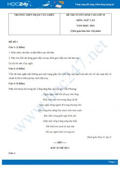 Bộ 5 đề thi tuyển sinh vào lớp 10 năm 2021 môn Ngữ Văn - Trường THPT Phạm Văn Chiêu