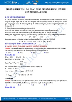 Phương pháp giải bài toán bằng phương trình ion thu gọn môn Hóa học 10