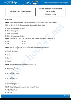 Bộ 4 đề thi thử THPT QG năm 2021 môn Toán - Trường THPT Châu Phong