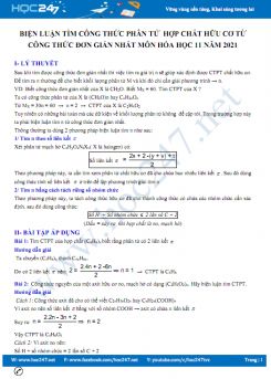 Biện luận tìm công thức phân tử  hợp chất hữu cơ từ công thức đơn giản nhất môn Hóa học 11 năm 2021