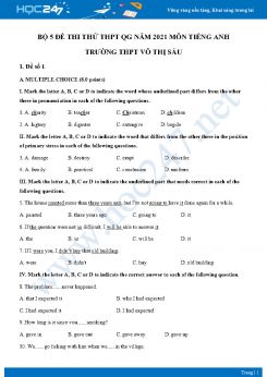 Bộ 5 đề thi thử vào lớp 10 năm 2021 môn Tiếng Anh Trường THCS Võ Thị Sáu