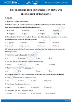 Bộ 5 đề thi thử vào lớp 10 năm 2021 môn Tiếng Anh Trường THCS Dư Hàng Kênh