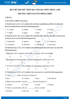 Bộ 5 đề thi thử vào lớp 10 năm 2021 môn Tiếng Anh Trường THCS Nguyễn Đình Chiểu