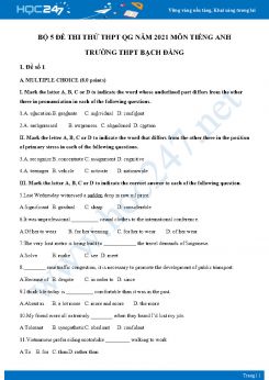 Bộ 5 đề thi thử vào lớp 10 năm 2021 môn Tiếng Anh Trường THCS Bạch Đằng