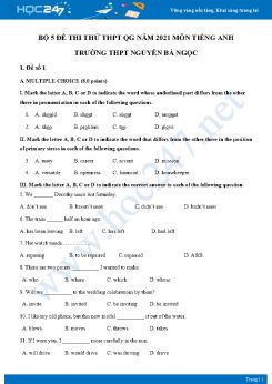 Bộ 5 đề thi thử vào lớp 10 năm 2021 môn Tiếng Anh Trường THCS Nguyễn Bá Ngọc