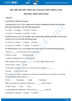 Bộ 5 đề thi thử vào lớp 10 năm 2021 môn Tiếng Anh Trường THCS Đằng Hải