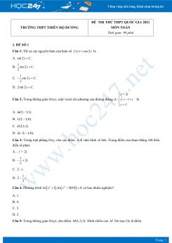 Bộ 4 đề thi thử THPT QG năm 2021 môn Toán - Trường THPT Thiên Hộ Dương