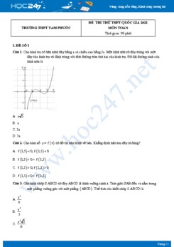 Bộ 4 đề thi thử THPT QG năm 2021 môn Toán - Trường THPT Tam Phước