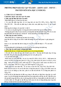 Phương pháp giải bài tập về Amin – Amino axit – Peptit – Protein môn Hóa học 12 năm 2021
