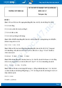 Bộ 5 đề thi thử THPT QG môn Vật Lý năm 2021 có đáp án Trường THPT Bình Gia