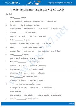 60 câu trắc nghiệm về câu đảo ngữ có đáp án