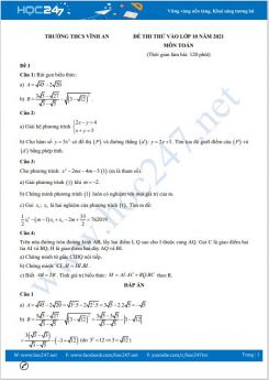 Bộ 4 đề thi thử vào lớp 10 Môn Toán có đáp án Trường THCS Vĩnh An