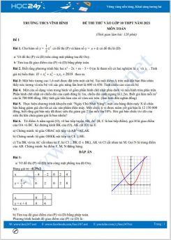 Bộ 4 đề thi thử vào lớp 10 Môn Toán có đáp án Trường THCS Vĩnh Bình