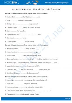 Bài tập Tiếng Anh 8 về các thì có đáp án