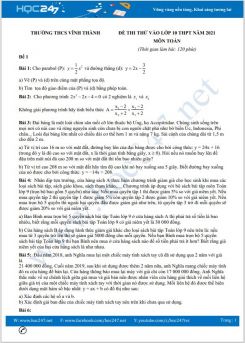 Bộ 4 đề thi thử vào lớp 10 Môn Toán có đáp án Trường THCS Vĩnh Thành