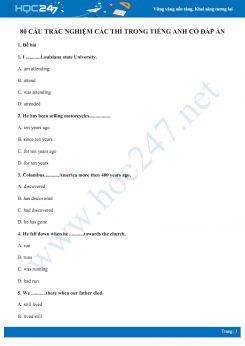 80 câu trắc nghiệm các thì trong Tiếng Anh có đáp án