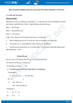 Một số kinh nghiệm giải bài tập Di Truyền Học môn Sinh học 9 năm 2021