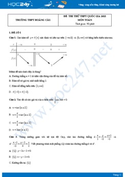 Bộ 4 đề thi thử THPT QG năm 2021 môn Toán - Trường THPT Hoàng Cầu