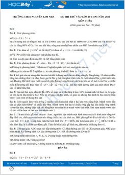 Bộ 4 đề thi thử vào lớp 10 Môn Toán có đáp án Trường THCS Nguyễn Kim Nha