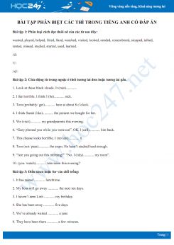 Bài tập phân biệt các thì trong Tiếng Anh có đáp án