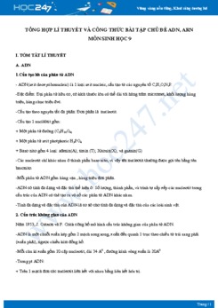 Tổng hợp lí thuyết và công thức bài tập chủ đề ADN, ARN môn Sinh học 9 năm 2021