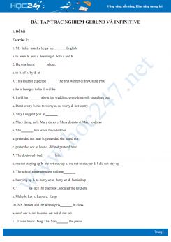 Bài tập trắc nghiệm Gerund và Infinitive có đáp án