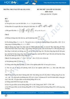 Bộ 4 đề thi thử vào lớp 10 Môn Toán có đáp án Trường THCS Nguyễn Quang Sáng