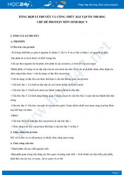 Tổng hợp lí thuyết và công thức bài tập ôn thi HSG chủ đề Prôtêin môn Sinh học 9 năm 2021
