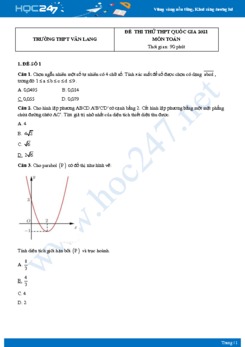 Bộ 4 đề thi thử THPT QG năm 2021 môn Toán - Trường THPT Văn Lang