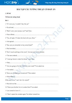 Bài tập câu tường thuật có đáp án