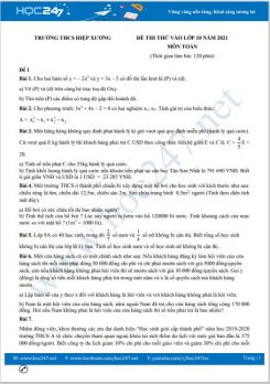 Bộ 4 đề thi thử vào lớp 10 Môn Toán có đáp án Trường THCS Hiệp Xương