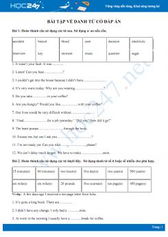 Bài tập về danh từ có đáp án