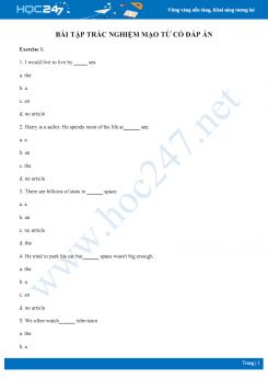 Bài tập trắc nghiệm mạo từ có đáp án