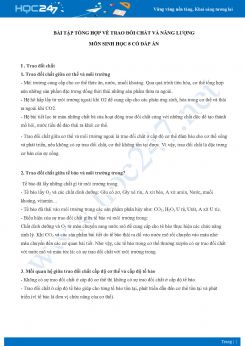 Bài tập tổng hợp về Trao Đổi Chất và Năng Lượng môn Sinh học 8 năm 2021 có đáp án